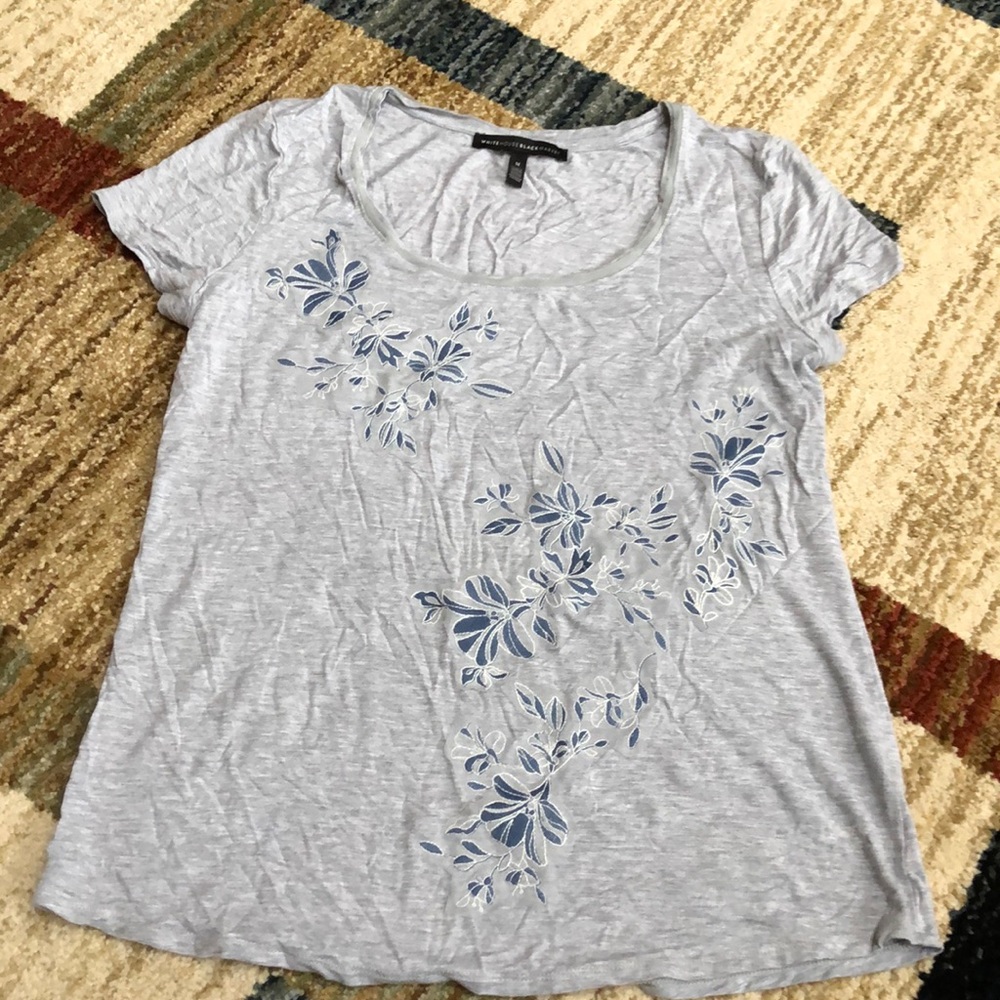 WHBM Gray Tee with Appliqué Detail